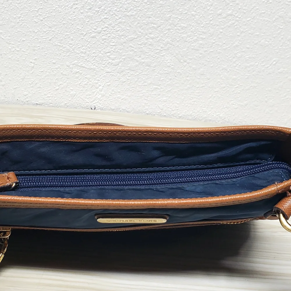 Michael Kors Navy and Brown Crossbody Bag